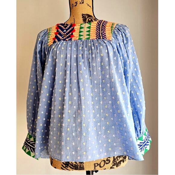 Anthropologie Verb by Pallavi Singhee Rhapsody Embroidered Cotton Blouse Sz XS - Picture 2 of 10